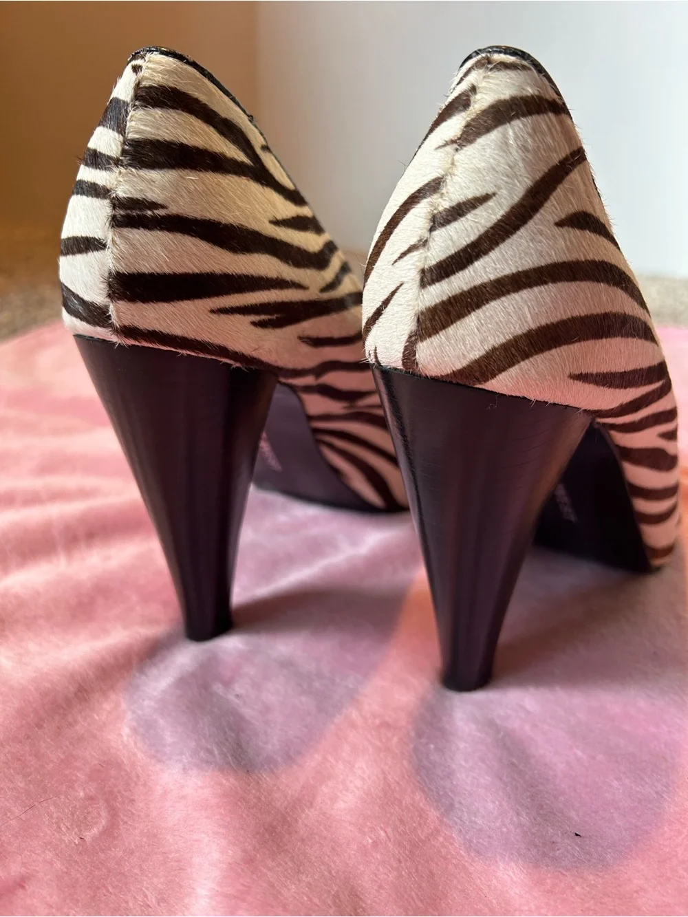 Nine West Vintage Zebra Pony Hair Peep-Toe Heels - Brown/Black/White